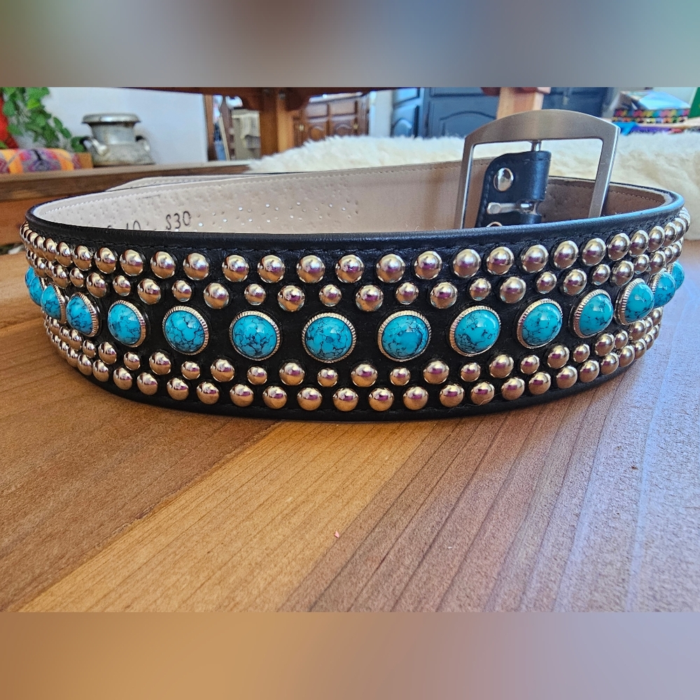 B.B. Simon Black Belt with Turquoise Accents